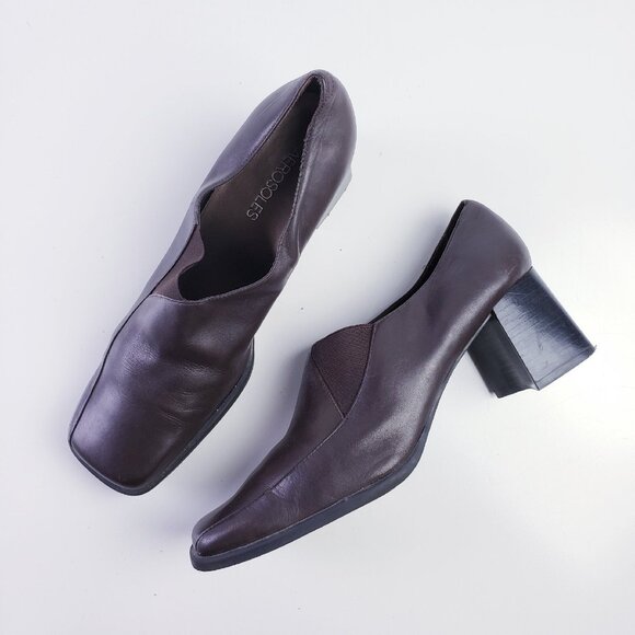 Vintage Aerosoles Womens Size 10 Square Toe Chunky Heel Brown Leather Pump Slip - Picture 1 of 11